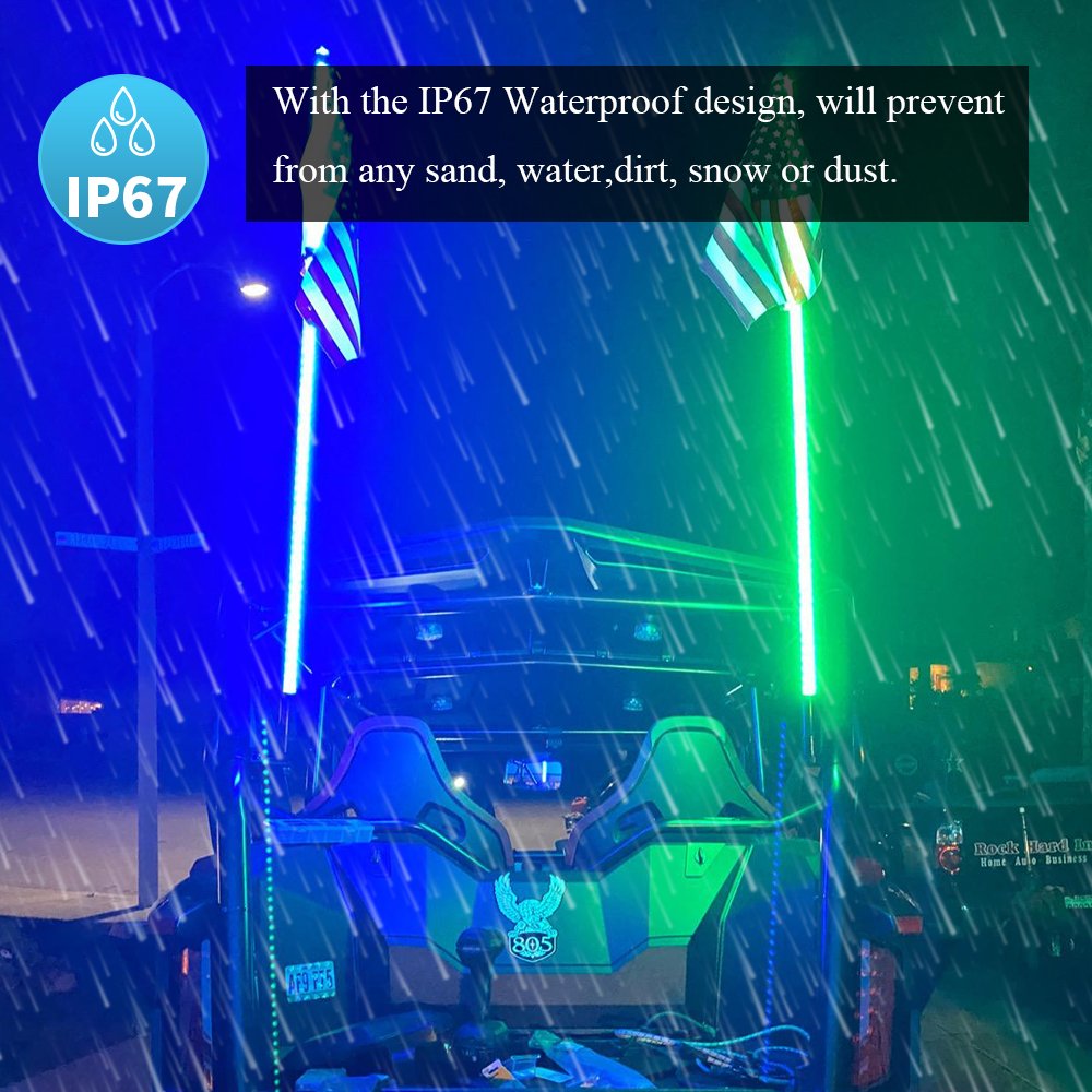 2pcs 5ft Whip Lights, светодиодный кнутный свет с приложением и дистанционным управлением, спиральная RGB, преследующая освещенную антенну, кнут для хнуа-светодиода для UTV ATV RZR SXS Can-Am Dune Bucgy Offroad Truck SMD5050 светодиоды (2)